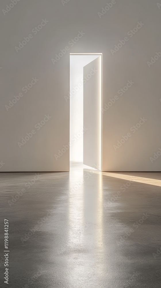 Aufkleber a minimalist gallery scene featuring an open door that lets in warm light. the clean lines and smoot