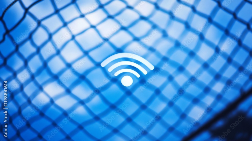 Poster abstract wifi signal through blue mesh network