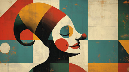 Abstract side profile of a jester with geometric design