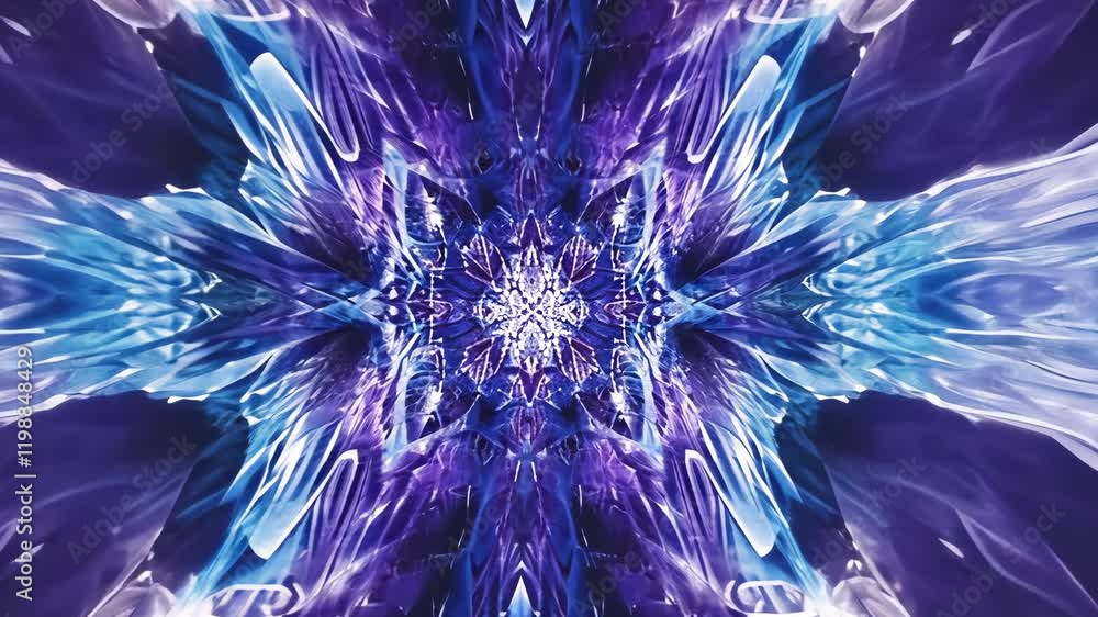 Poster vibrant abstract design blending purple and blue tones featuring intricate patterns and shapes