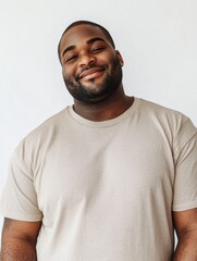 Portrait of a Confident Plus-Size Man Smiling on a Bright White Background