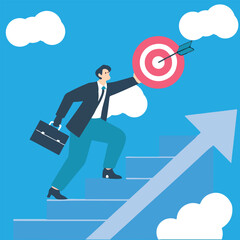 Step or progress to success and reach goal target, leadership to improve personal development, Success step to reach business goal, growing journey or aiming to reach target