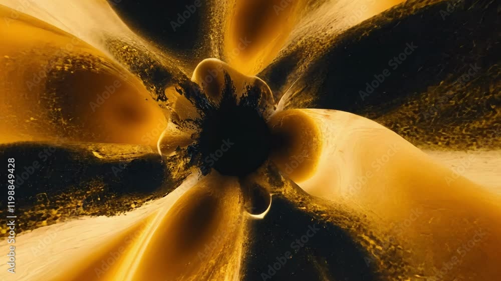 Poster stunning visual of swirling dark and golden patterns representing a cosmic phenomenon in an abstract