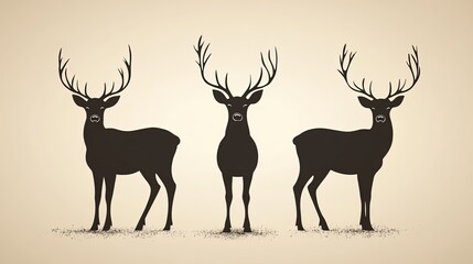 Three stylized deer silhouettes with antlers on a neutral background.