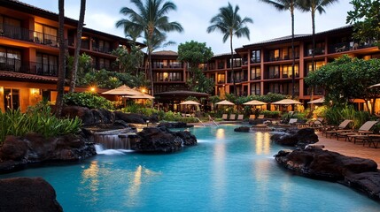 Fototapeta premium Tranquil Evening at a Luxurious Hawaiian Resort