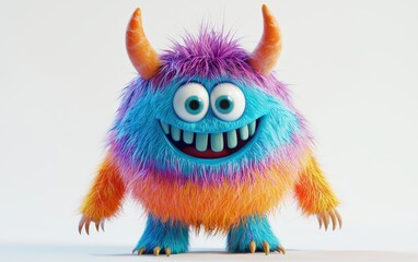 Naklejka premium Friendly colorful monster with small horns and a big smile, isolated on a white surface