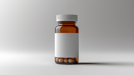 Bottle of pills with blank label on grey background. 3D rendering