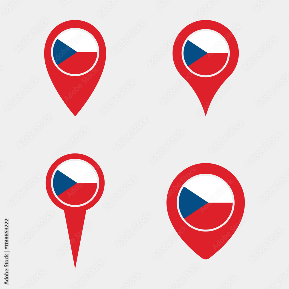 Poster czech flag map pointer set, symbols of the flag of czechia