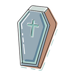 Obraz premium Gray-Brown Coffin Icon with Green Cross on Transparent Background