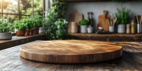 Rustic Wooden Cutting Board on Dark Table in Kitchen Setting