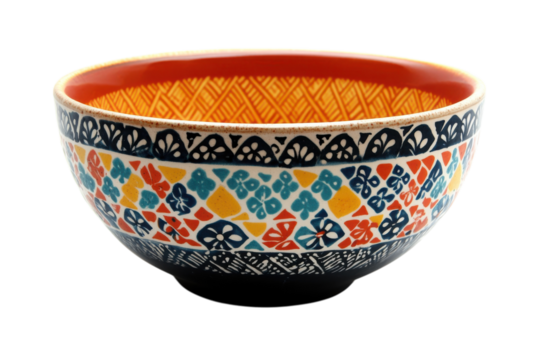 Colorful handcrafted pottery bowl showcasing intricate designs and vibrant patterns from a local artisan market