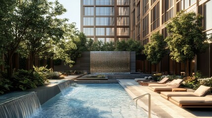 Fototapeta premium Luxury Residential Pool Oasis: Tranquil Urban Retreat