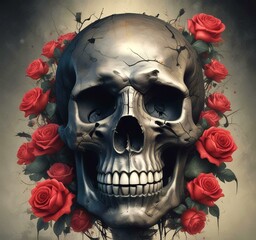 Illustration of human skull with roses.