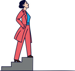  Confident Woman Climbing Steps - Success and Growth Vector Illustration