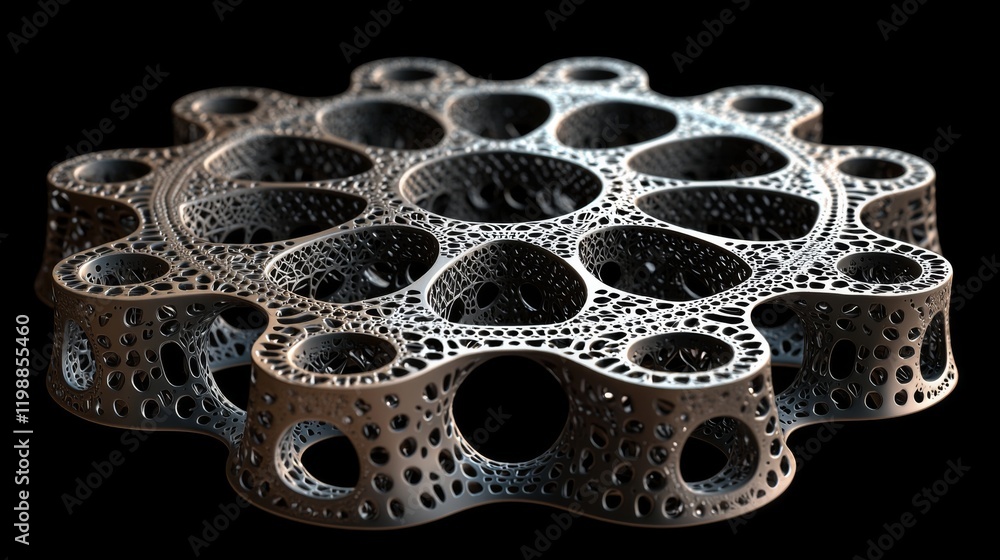 Poster abstract 3d render of intricate metal lattice structure geometric design organic pattern
