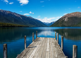 The jetty at Lake Rotoiti, Nelson Lakes National Park, New Zealand.