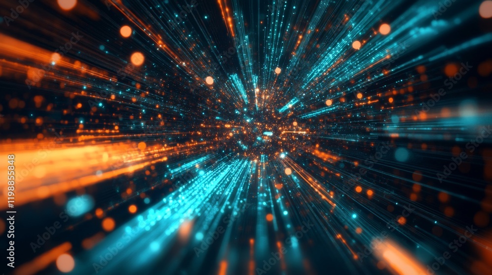 Poster abstract glowing particle background with dynamic light streaks and vibrant colors