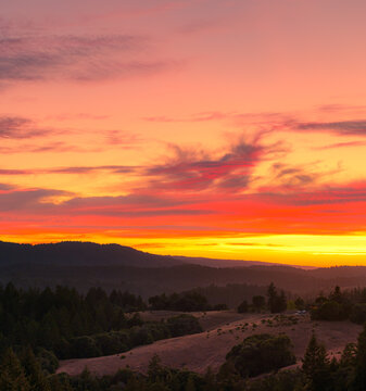 Brilliant Anderson Valley Sunset in Redwood Lined Mountains