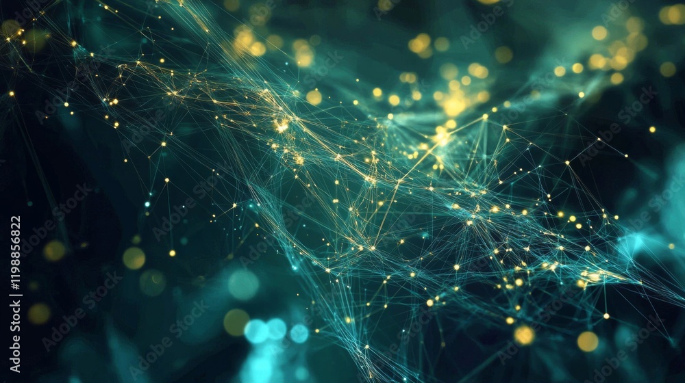 Poster abstract digital network connections with glowing nodes and lines