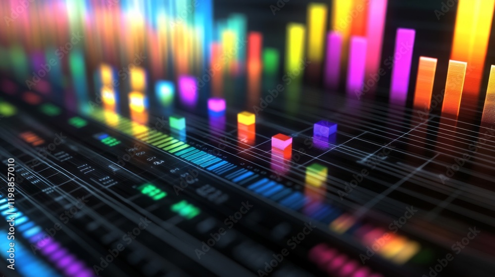 Aufkleber vibrant abstract data visualization with colorful bars and glowing effects