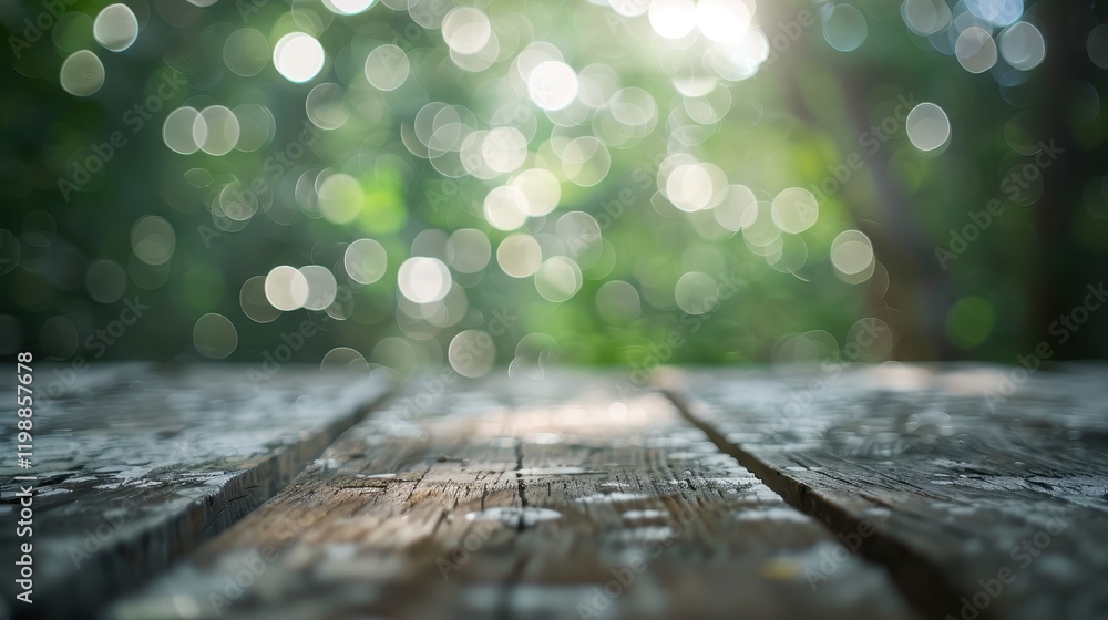 Sticker Soft Bokeh Effect on Light Wooden Surface Evoking Forest Mist