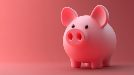 Cute Pink Piggy Bank on Red Background