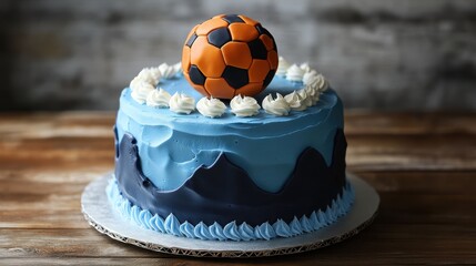 Soccer-Themed Cake with Mountainous Design