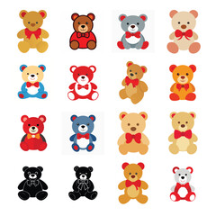 set of teddy bears vector with white background