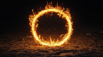 Fiery Ring of Fire Burning Circle on Dark Ground Abstract Flame Circle