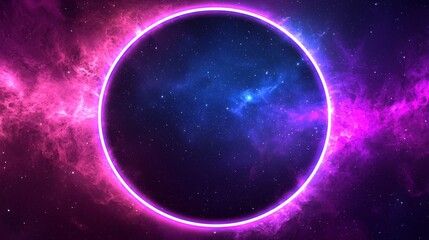 Cosmic Nebula with Glowing Purple and Pink Galactic Ring Abstract Space Background