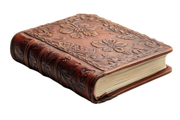 Obraz premium Handcrafted leather-bound book featuring intricate floral designs and textured cover