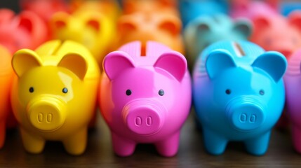 Obraz premium Colorful Piggy Banks Representing Savings and Financial Planning