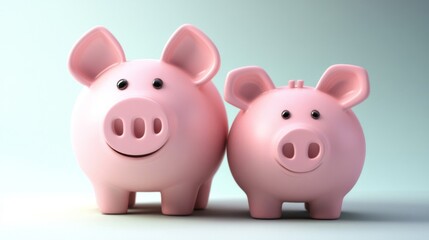 Two Pink Piggy Banks Saving Money Together