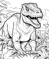 Obraz premium A black and white drawing of a dinosaur coloring page illustration.