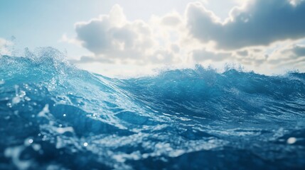 Fototapeta premium Ocean Waves Crashing Under a Blue Sky