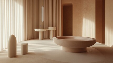 Serene Minimalist Bathroom Design: Beige Tones and Natural Light