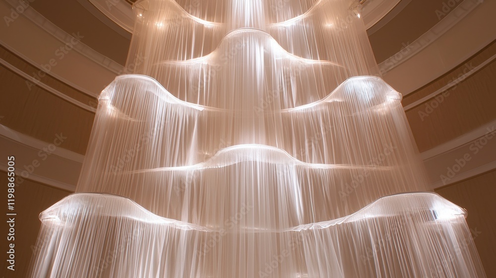 Poster a stunning, illuminated waterfall installation featuring cascading strands that create an ethereal a