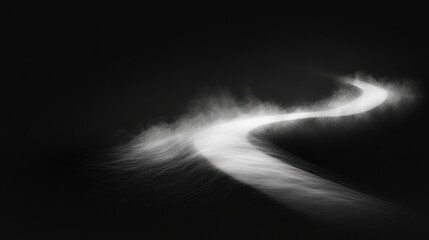 Black and White Photograph of a Winding Path Through a Dark Landscape