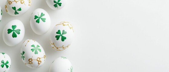 Chic Festive Eggs St. Patricks Day Shamrock Art on White Canvas - Spring Event Decor and Seasonal Retail Display for Creative Marketing