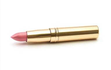 Single pink lipstick with a twist-up bullet, isolated on a white backdrop