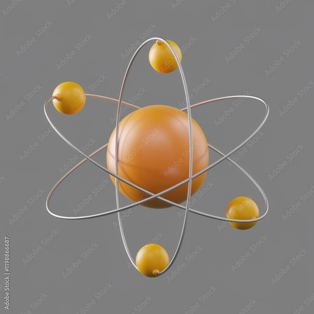 Poster Stylized 3D model of an atom with a central nucleus and orbiting electrons.