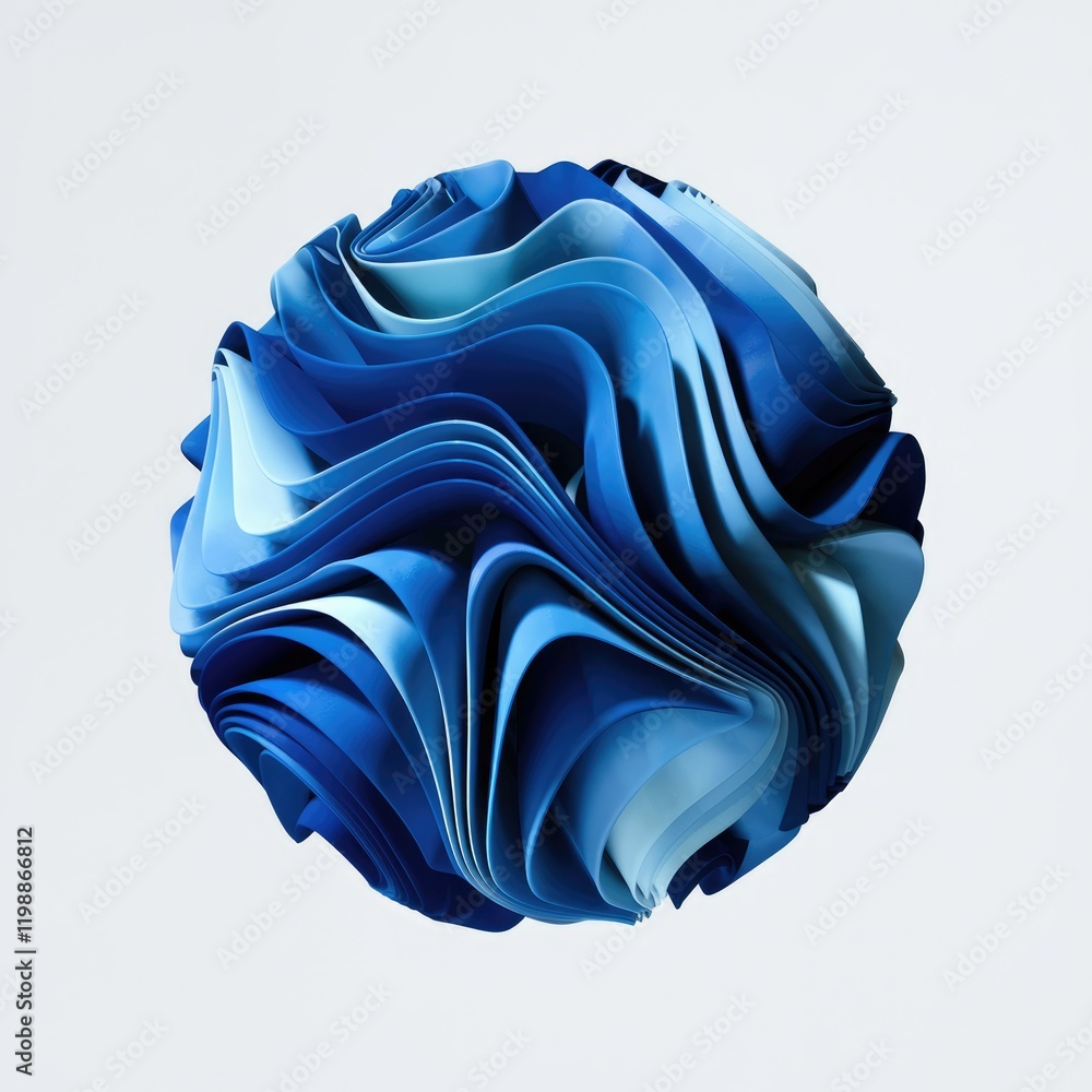 Aufkleber Abstract 3D render of a sphere with blue wavy layers creating a dynamic, flowing design.