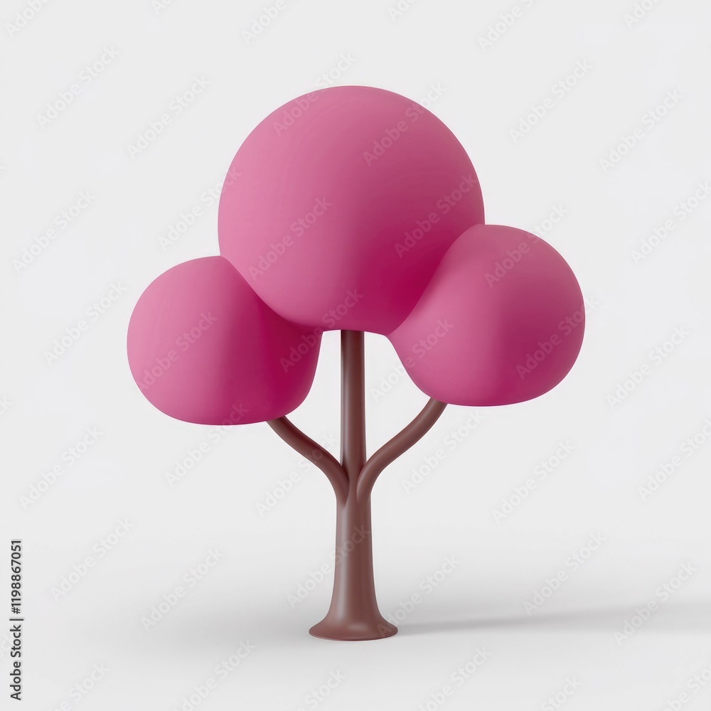 Poster a stylized pink tree with three rounded leaves, simple and cartoonish.