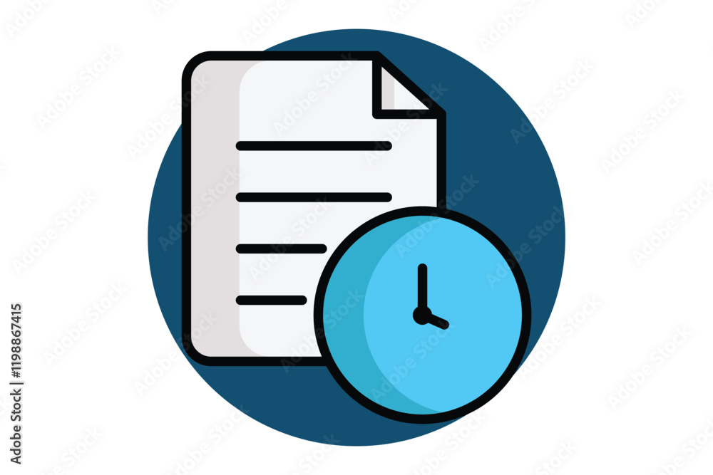 Poster history icon. colored outline icon style. document with clock. icon related to time and date. time e