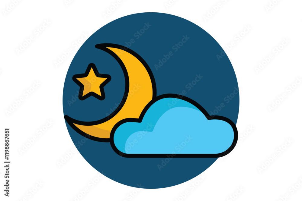 Poster night icon. colored outline icon style. clouds with moon and star. icon related to time and date. ti