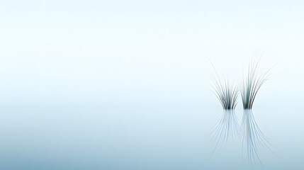 A tranquil scene of foggy water with serene reflections, gentle ripples, and a gradient sky, evoking calmness and natural beauty in a peaceful setting.
