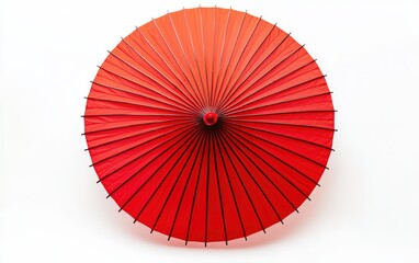 Vibrant red umbrella with a sleek design, isolated on a bright white background