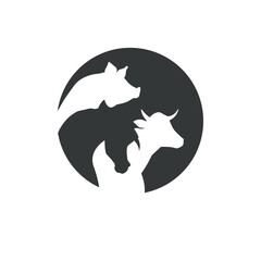A pig horse and cow inside a circle