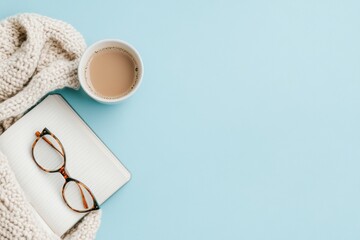 Cozy Flat Lay with Notebook, Cozy Atmosphere for National Proofreading Day Holiday; Perfect for National Proofreading Day, Writers Retreat, and World Book Day