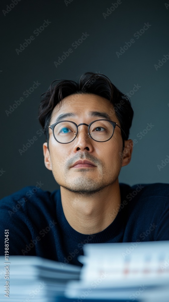 Aufkleber modern civic efficiency korean civil servant analyzing financial data on sleek monitor in government